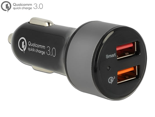 מטען מהיר כפול לרכב USB-A Qualcomm® Quick Charge™ 3.0 - delock.israel