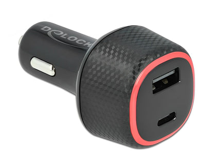 מטען רכב עוצמת מבית Delock גרמניהי עם חיבורים מסוג USB-C ו-USB-A, מתאים לטעינה של מגוון מכשירים - delock.israel