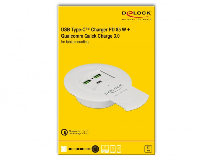 מטען שולחני מהיר USB-C PD 85 W + Qualcomm® Quick Charge™ 3.0 - delock.israel