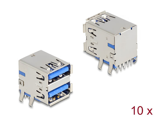 Delock USB 5 Gbps Type-A female double row 18 pin THT connector for through-hole mounting 90° angled 10 pieces - delock.israel