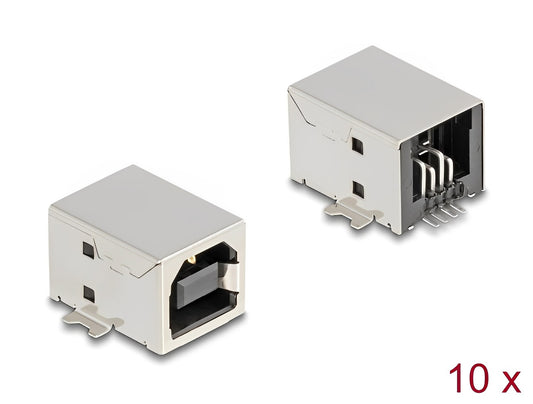 Delock USB 2.0 Type-B female 4 pin SMD connector for solder mounting 90° angled 10 pieces - delock.israel