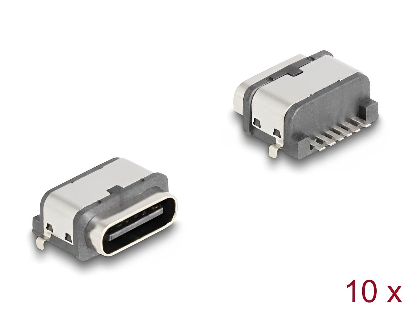 Delock USB 5 Gbps USB Type-C™ female 6 pin SMD connector with two metal tabs for solder mounting waterproof 10 pieces - delock.israel