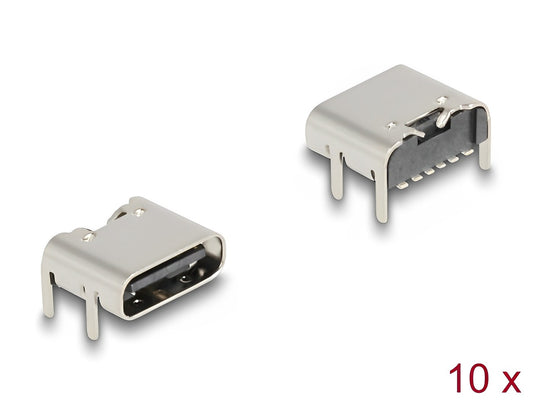 Delock USB 5 Gbps USB Type-C™ female 6 pin SMD connector for solder mounting 90° angled 10 pieces - delock.israel