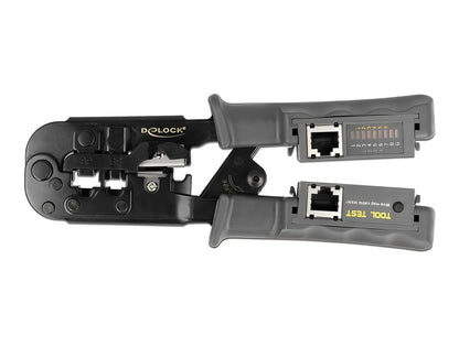 Delock Crimp tool with stripper and network tester for 8P (RJ45), 6P (RJ12/11) or 4P (RJ10) plugs - delock.israel