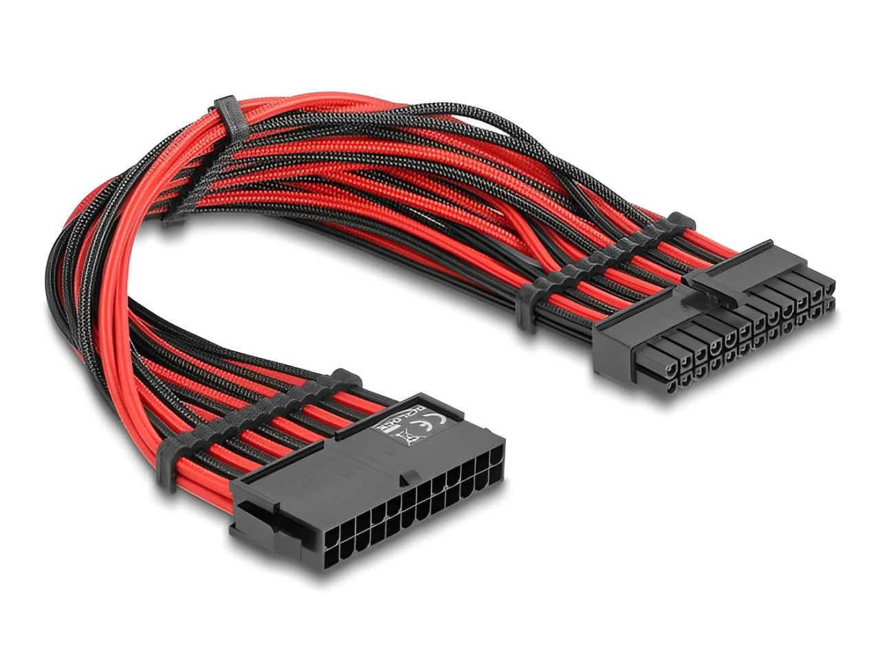 Delock Extension Cable 24 pin ATX male to 24 pin ATX female textile shielding red-black 30 cm - delock.israel