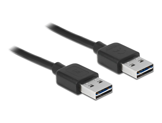 כבל EASY-USB 2.0 מבית Delock גרמניה מאפשר חיבור בין מכשיר עם מחבר USB-A למחשב אישי או נייד עם חיבור USB-A פנוי
