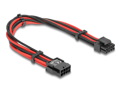 Delock Extension Cable 8 pin EPS male to 4 + 4 pin EPS female textile shielding red-black 30 cm - delock.israel