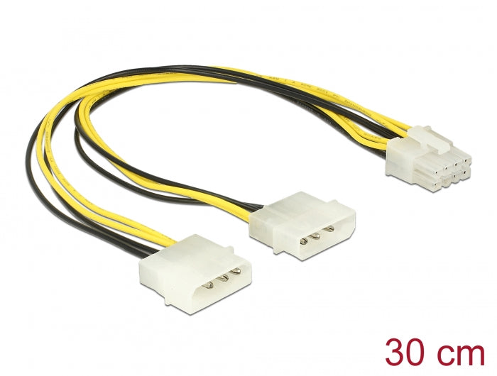 Delock Power cable 2 x 4 pin Molex male > 8 pin EPS male 30 cm - delock.israel