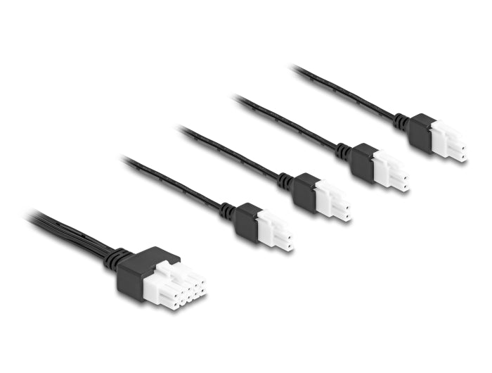 Delock Cable Mini-Fit 4.2 mm 10 pin male to 4 x DC 5.5 x 2.5 mm female and 4 x Mini-Fit 4.2 mm 2 pin male 1 m black - delock.israel