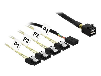 כבל Mini SAS HD SFF-8643 ל-Sideband + SATA 7 pin Reverse x 4 - delock.israel