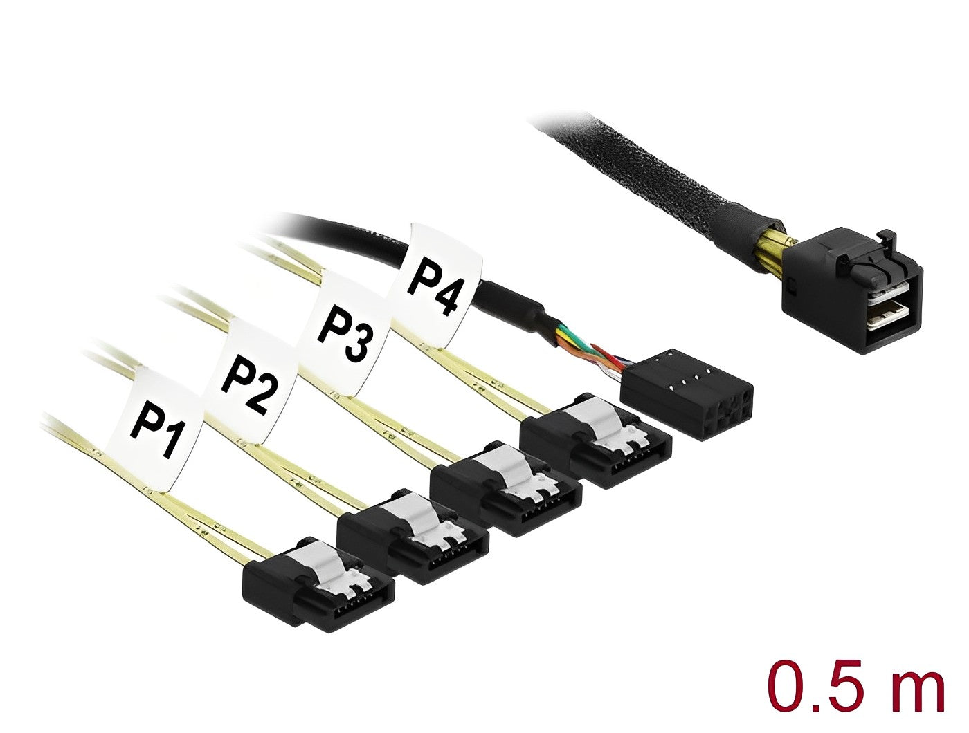 כבל Mini SAS HD SFF-8643 ל-Sideband + SATA 7 pin Reverse x 4 - delock.israel