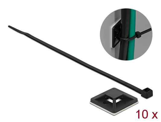 Delock Cable Tie Mount 30 x 30 mm with Cable Tie L 200 x W 4.8 mm black - delock.israel