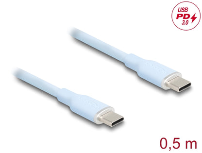 Delock USB 2.0 Cable USB Type-C™ male to male PD 3.0 60 W 0.5 m blue Silicone - delock.israel