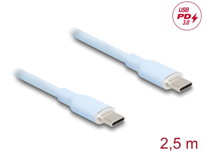 Delock USB 2.0 Cable USB Type-C™ male to male PD 3.0 60 W 2.5 m blue Silicone - delock.israel