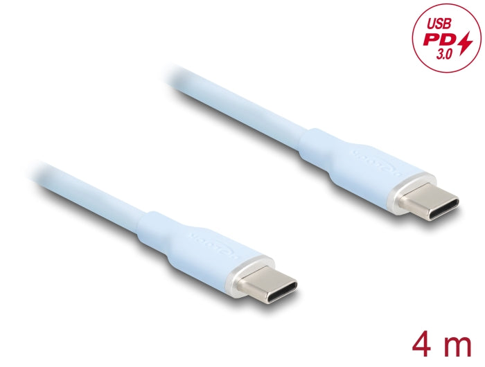 Delock USB 2.0 Cable USB Type-C™ male to male PD 3.0 60 W 4 m blue Silicone - delock.israel