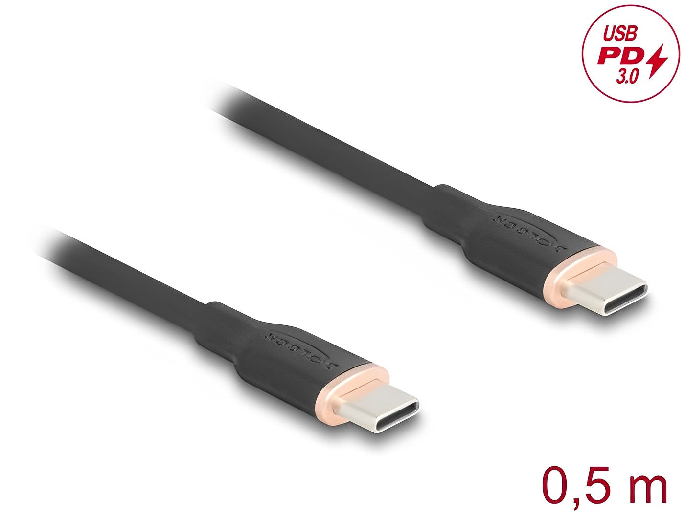 Delock USB 2.0 Cable USB Type-C™ male to male PD 3.0 60 W 0.5 m black Silicone - delock.israel