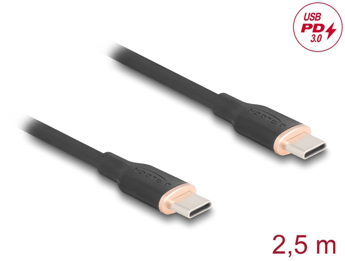 Delock USB 2.0 Cable USB Type-C™ male to male PD 3.0 60 W 2.5 m black Silicone - delock.israel