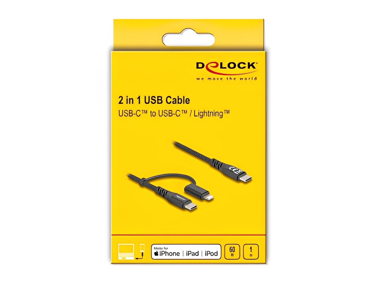 Delock USB Cable 2 in 1 USB Type-C™ to USB Type-C™ / Lightning™ for iPhone™ and iPad™ 1 m MFi 60 W - delock.israel