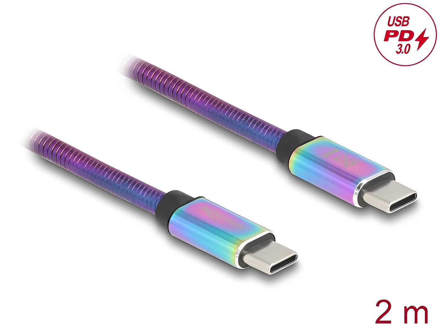 Delock USB 2.0 Cable USB Type-C™ male to male with metal jacket iridescent PD 3.0 60 W 2 m - delock.israel