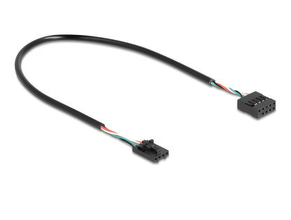 כבל USB 2.0 מבית Delock גרמניה מאפשר חיבור בין שני מחברי USB 2.0 פנימיים מסוג pin header בתצורת 10 ו-4 פינים ובמרווח של 2.54 מ"מ