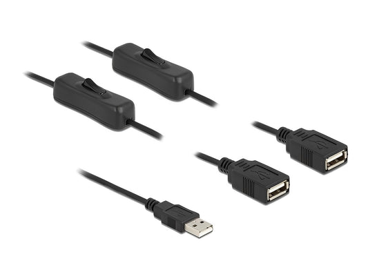 כבל חשמל תקע USB-A ל- 2 שקעים USB-A + מפסקים אורך 1 מטר - delock.israel