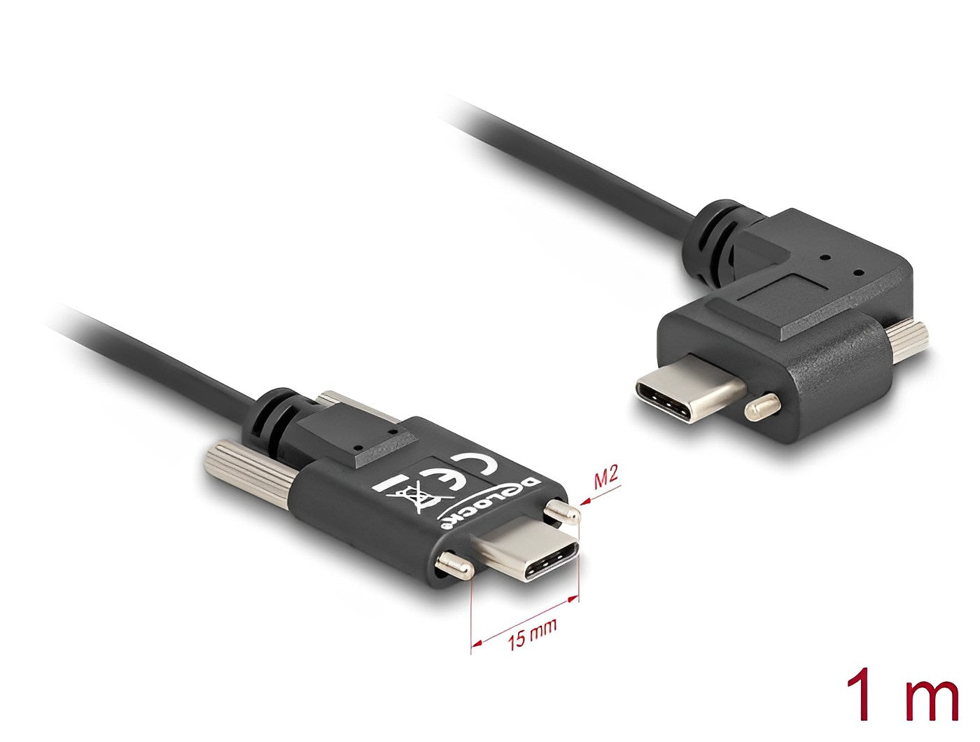 Delock USB 2.0 Cable USB Type-C™ male with screws to USB Type-C™ male with screws angled left / right PD 3.0 60 W 1 m - delock.israel