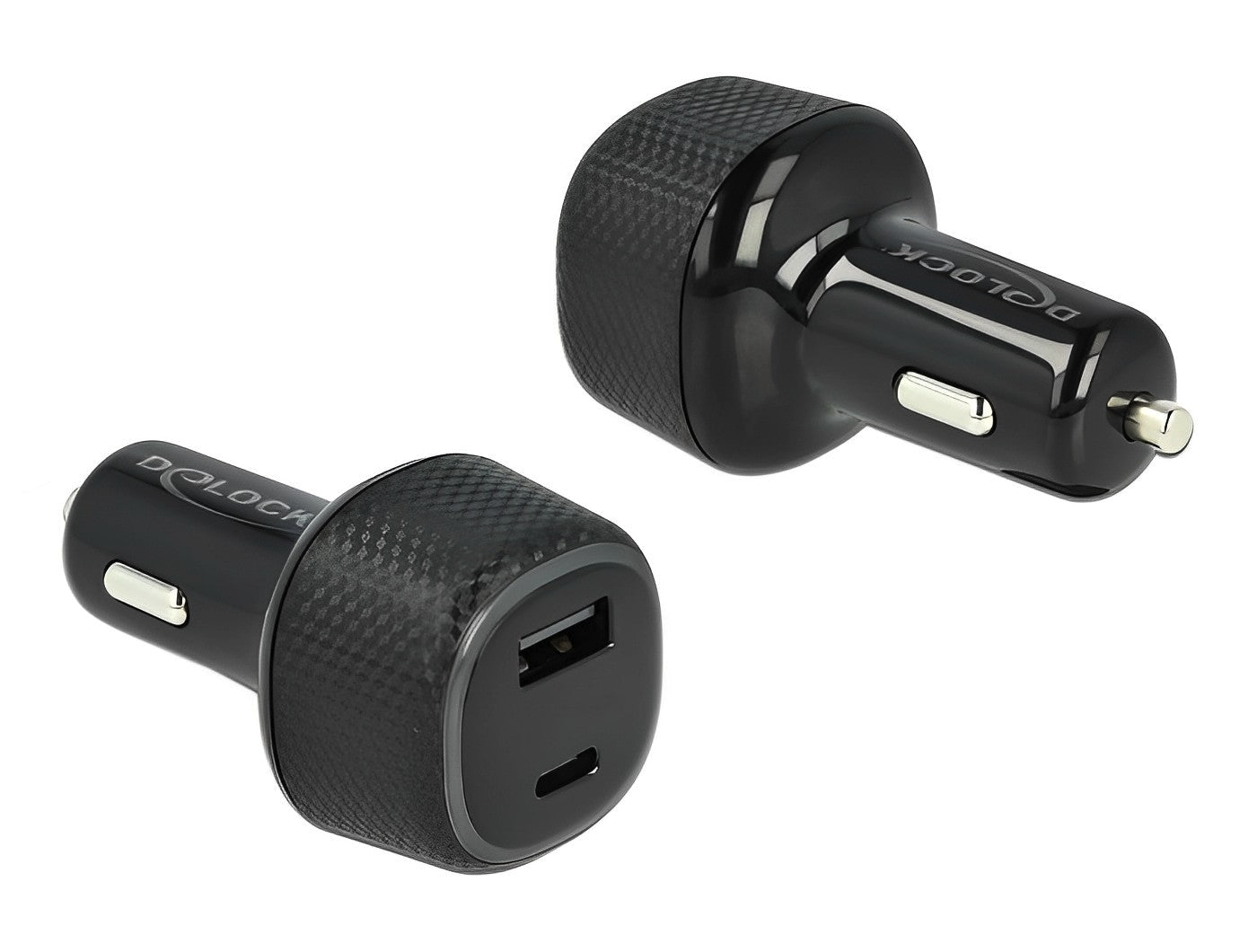 מטען רכב עוצמת מבית Delock גרמניהי עם חיבורים מסוג USB-C ו-USB-A, מתאים לטעינה של מגוון מכשירים - delock.israel