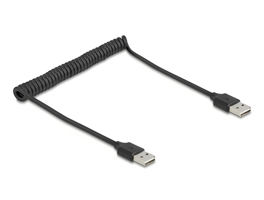 כבל מסולסל EASY-USB 2.0 מבית Delock גרמניה מאפשר חיבור בין מכשיר עם מחבר USB-A למחשב אישי או נייד עם חיבור USB-A פנוי - delock.israel