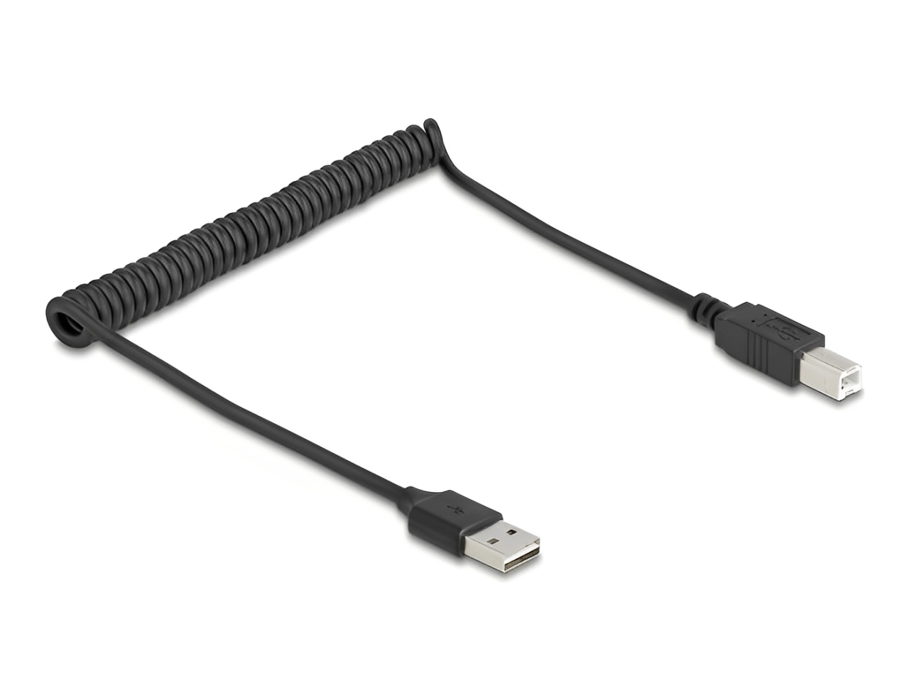 כבל מסולסל EASY-USB 2.0 מבית Delock גרמניה מאפשר חיבור בין מכשיר עם מחבר USB-B למחשב אישי או נייד עם חיבור USB-A פנוי - delock.israel