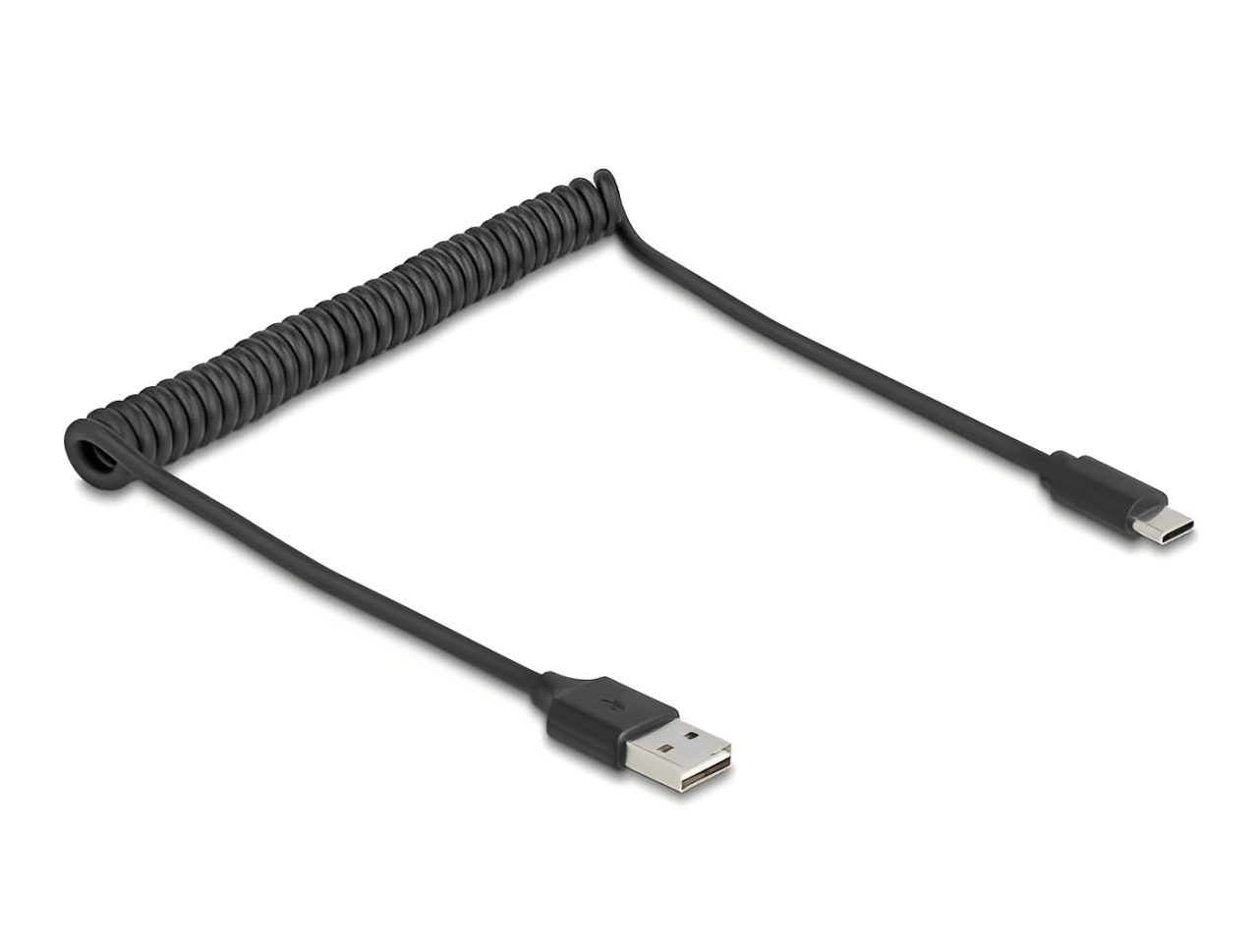 כבל מסולסל EASY-USB 2.0 מבית Delock גרמניה מאפשר חיבור בין מכשיר עם מחבר USB-C למחשב אישי או נייד עם חיבור USB-A פנוי - delock.israel