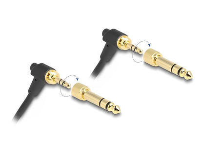 Delock Coiled Cable 3.5 mm 3 pin Stereo jack male to Stereo jack male angled with screw adapter to 6.35 mm 75 cm - delock.israel