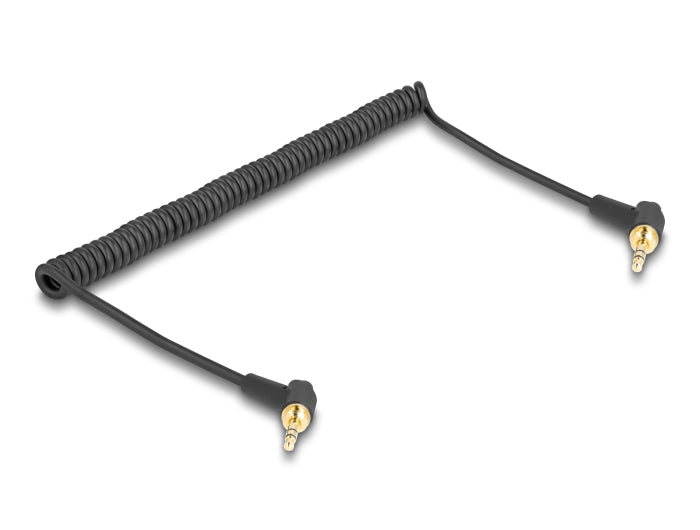 Delock Coiled Cable 3.5 mm 3 pin Stereo jack male to Stereo jack male angled with screw adapter to 6.35 mm 75 cm - delock.israel