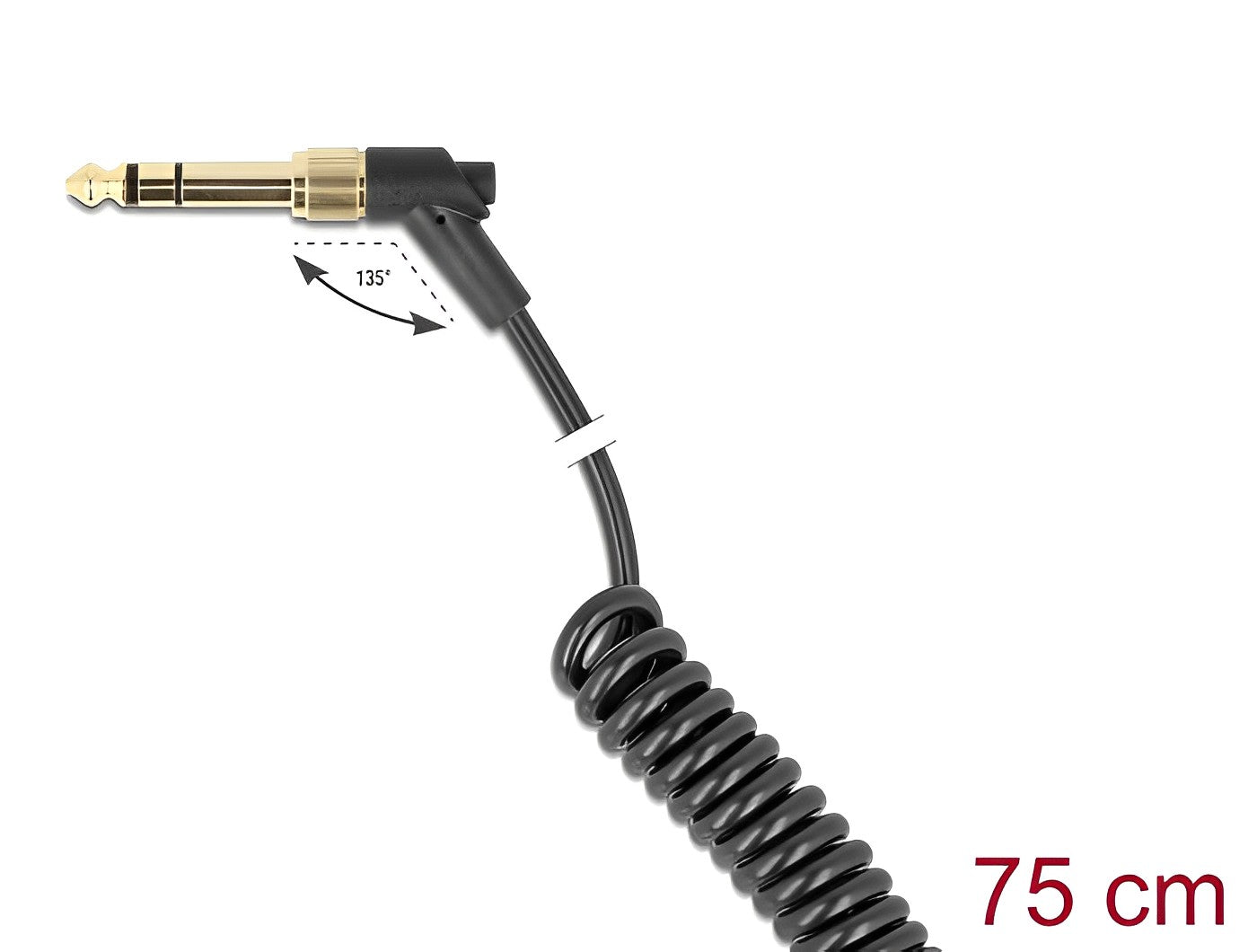 Delock Coiled Cable 3.5 mm 3 pin Stereo jack male to Stereo jack male angled with screw adapter to 6.35 mm 75 cm - delock.israel