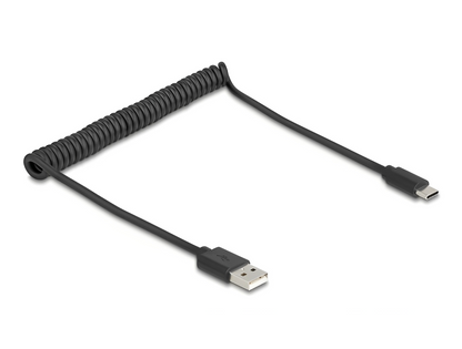 כבל מסולסל USB 2.0 מבית Delock גרמניה מאפשר חיבור בין מכשיר עם מחבר USB-C למחשב אישי או נייד עם חיבור USB-A פנוי - delock.israel