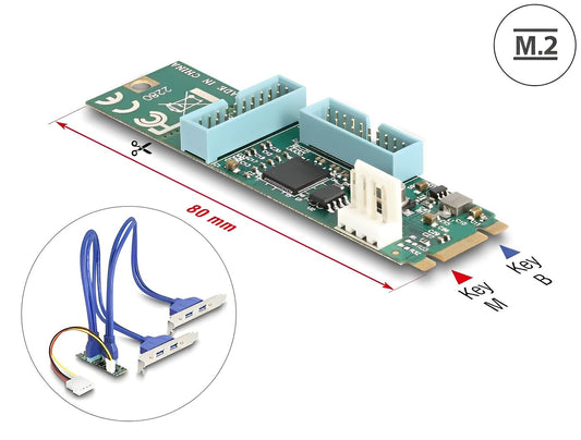 Delock Converter M.2 Key B+M male to 4 x USB 5 Gbps Type-A female with 50 cm cable - delock.israel