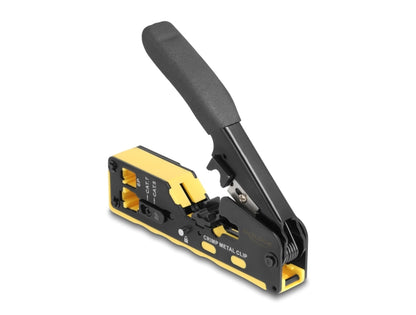 לוחץ מקצועי RJ45 מבית Delock גרמניה מתאים להלחצת תקעים RJ45/RJ11 עם פתיחה קדמית