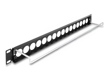 Delock 19″ D-Type Patch Panel with strain relief 16 port 1U black - delock.israel