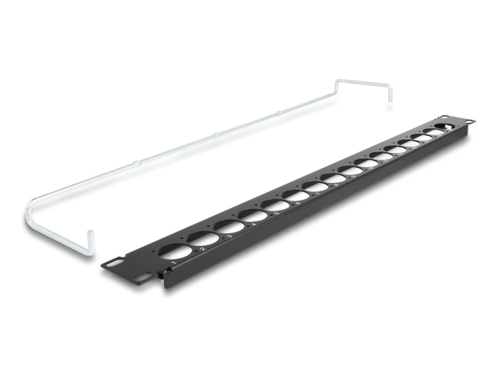 Delock 19″ D-Type Patch Panel with strain relief 16 port 1U black - delock.israel