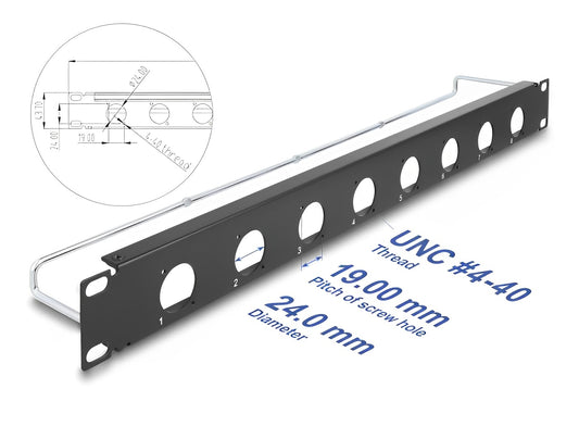 Delock 19″ D-Type Patch Panel with strain relief 8 port 1U black - delock.israel