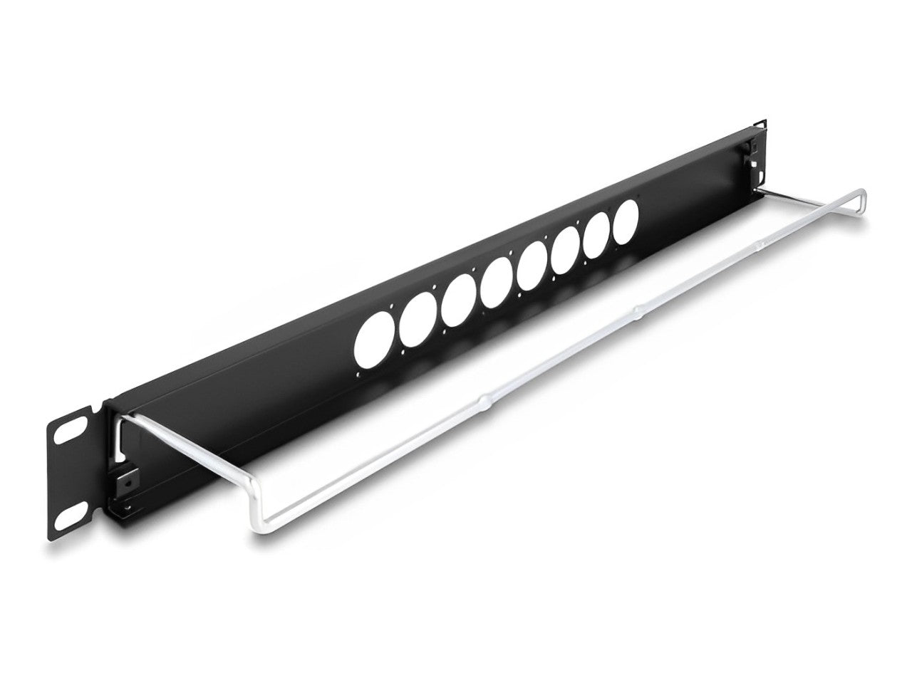 Delock 19″ D-Type Patch Panel with strain relief central 8 port 1U black - delock.israel