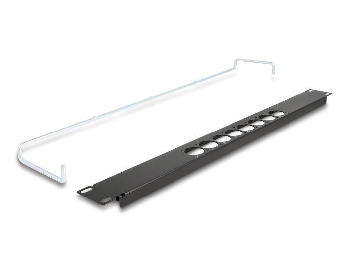 Delock 19″ D-Type Patch Panel with strain relief central 8 port 1U black - delock.israel