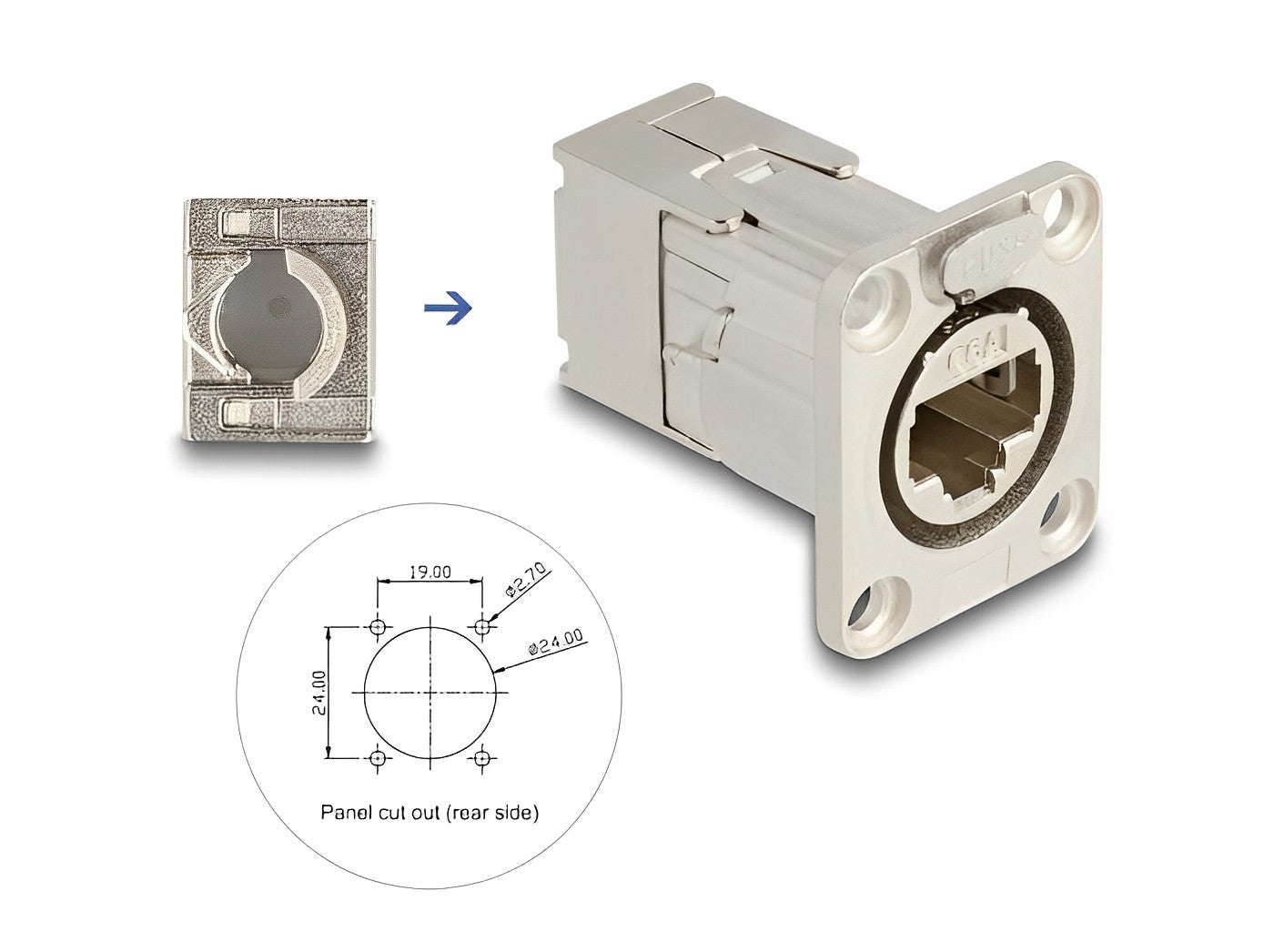 Delock D-Type RJ45 built-in connector with LSA connection Cat.6A STP metal - delock.israel