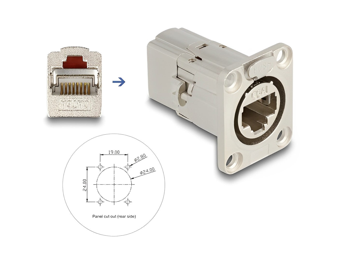 Delock D-Type RJ45 built-in connector / coupler Cat.6A STP metal - delock.israel