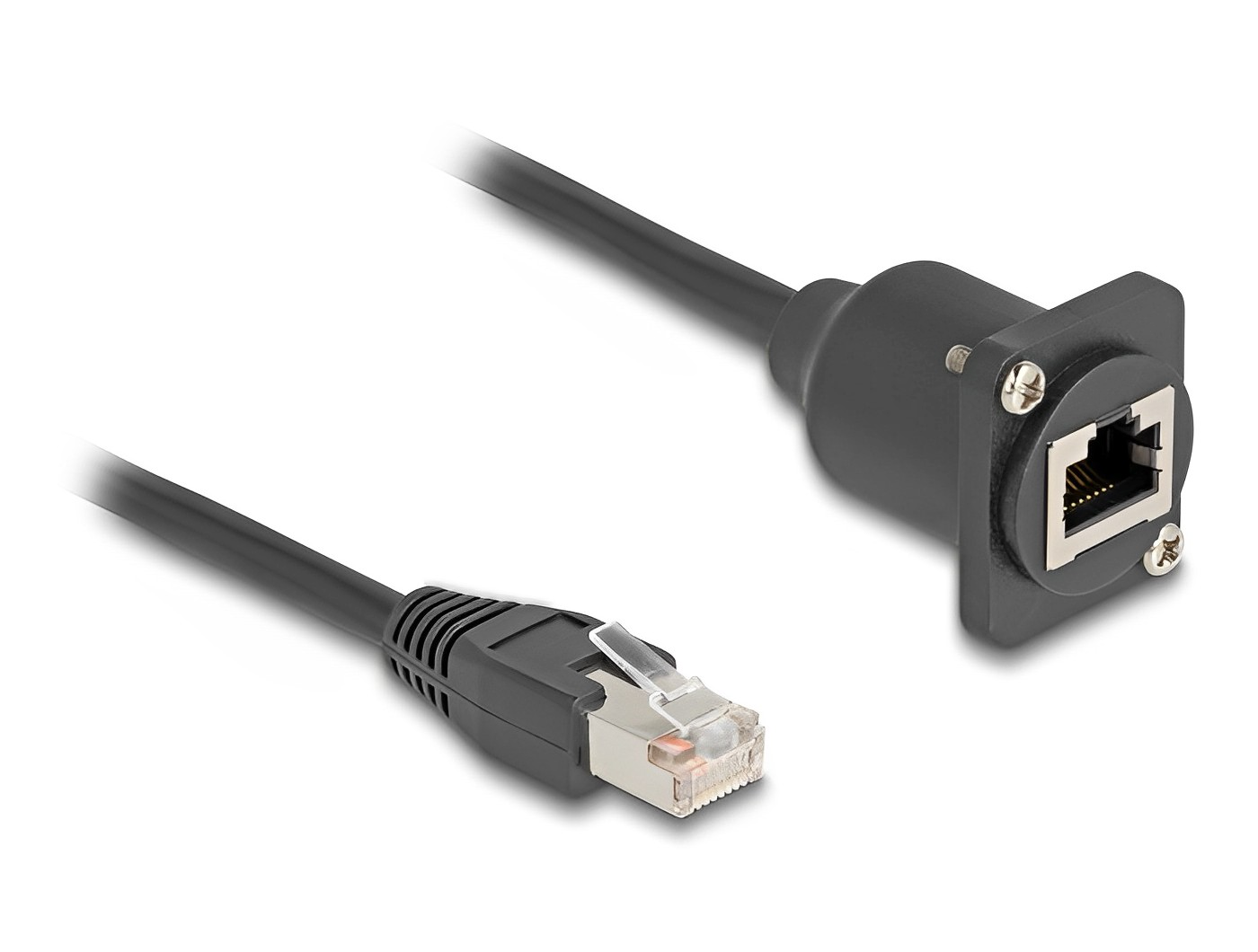 כבל רשת מסוכך RJ45 Cat.5e ז/נ להתקנה בפאנל מסדרה D אורך 20 ס"מ - delock.israel