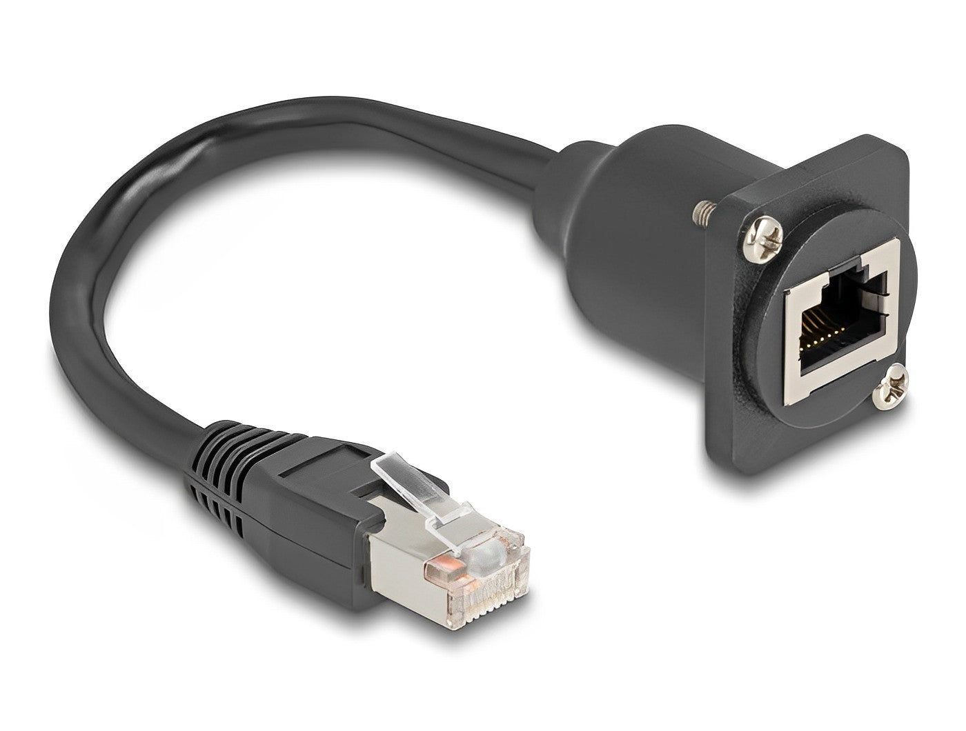 כבל רשת מסוכך RJ45 Cat.5e ז/נ להתקנה בפאנל מסדרה D אורך 20 ס"מ - delock.israel