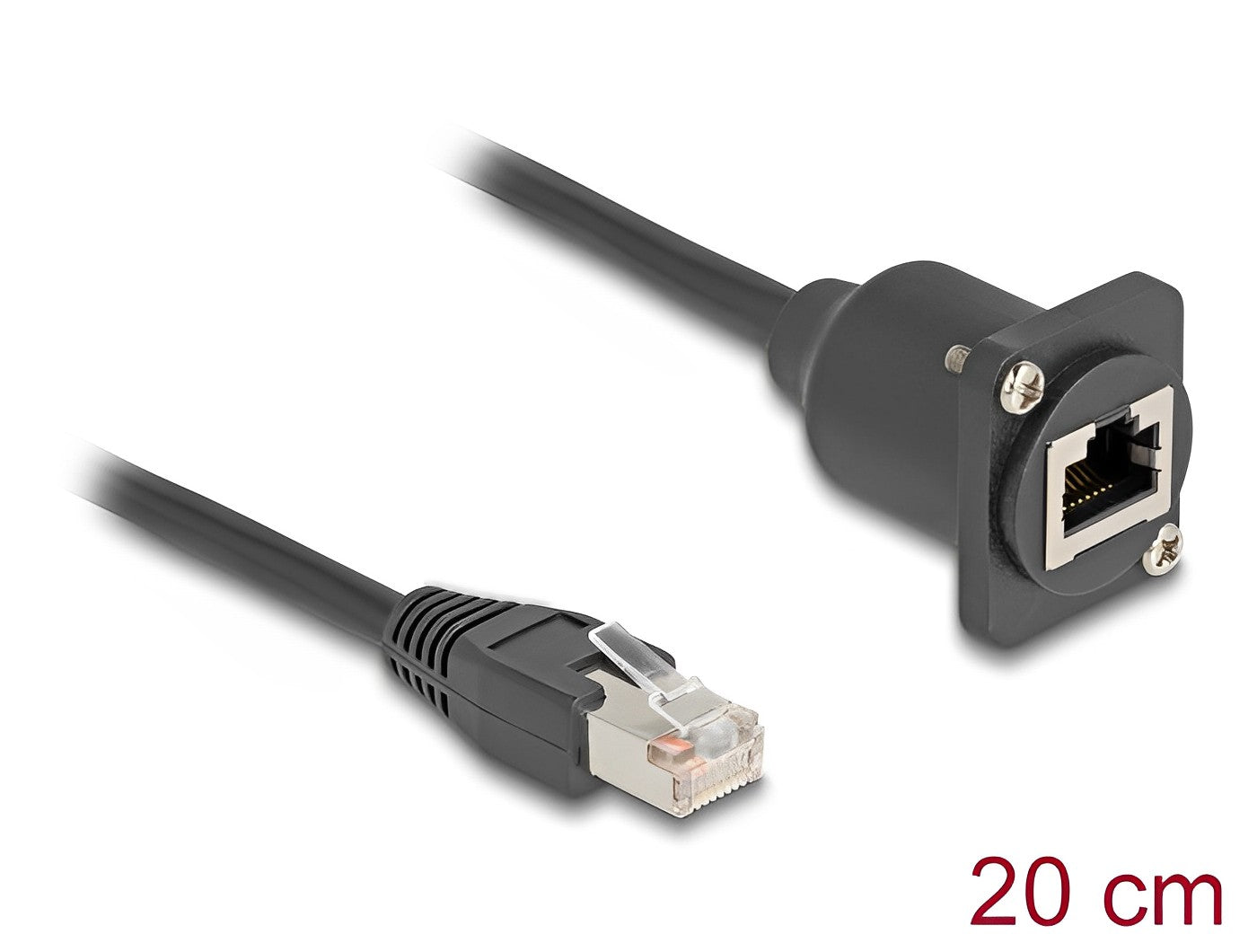 כבל רשת מסוכך RJ45 Cat.5e ז/נ להתקנה בפאנל מסדרה D אורך 20 ס"מ - delock.israel