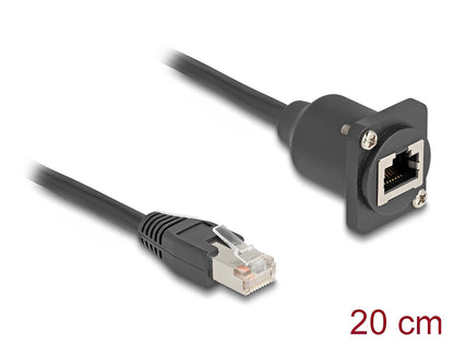 כבל רשת מסוכך RJ45 Cat.5e ז/נ להתקנה בפאנל מסדרה D אורך 20 ס"מ - delock.israel