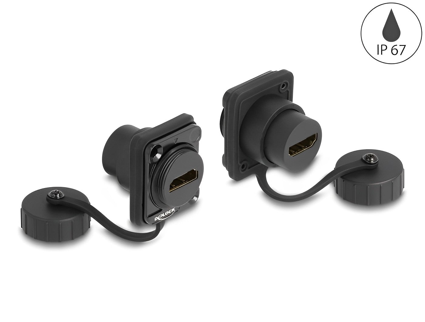 מחבר HDMI-A נ/נ עם מכסה מגן מפני אבק ומים IP67 להתקנה בפאנל מסדרה D - delock.israel