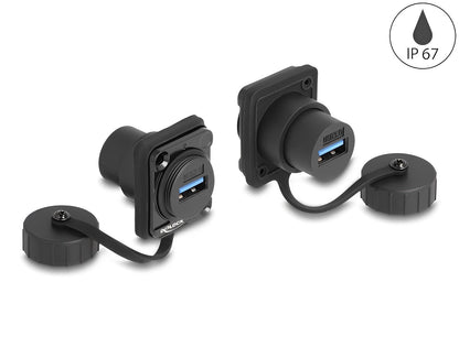 מחבר USB-A 3.2 5Gbps נ/נ עם מכסה מגן מפני אבק ומים IP67 להתקנה בפאנל מסדרה D - delock.israel