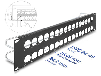 Delock 19″ D-Type Patch Panel with strain reliefs 32 port 2U black - delock.israel